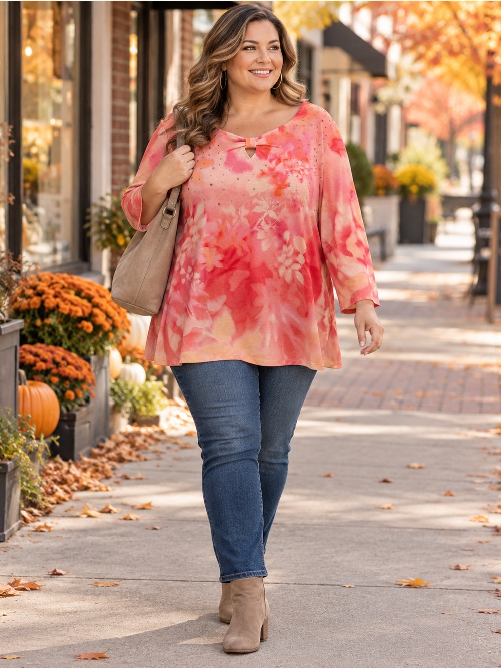 NWT Allison Daley Plus Size Coral Floral Top Soft Stretch Casual Chic Travel 2X